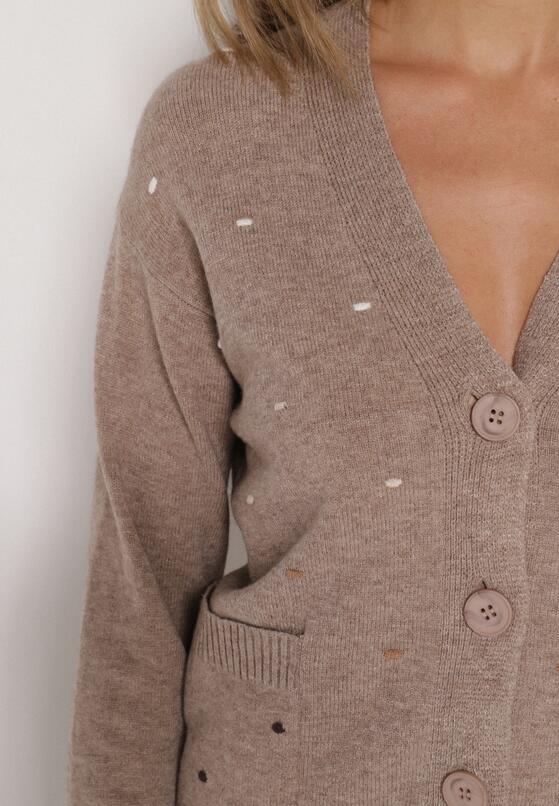 Beżowy Rozpinany Kardigan w Kropki Tusvanea 5