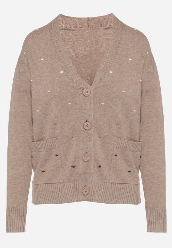 Beżowy Rozpinany Kardigan w Kropki Tusvanea 6