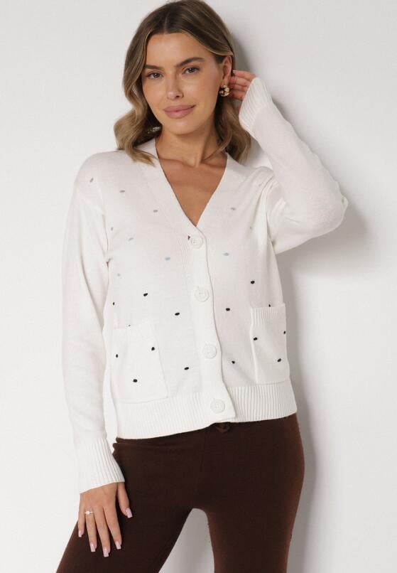 Biały Rozpinany Kardigan w Kropki Tusvanea 2
