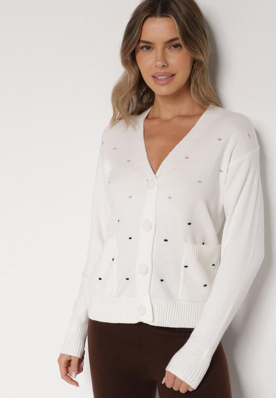 Biały Rozpinany Kardigan w Kropki Tusvanea 4