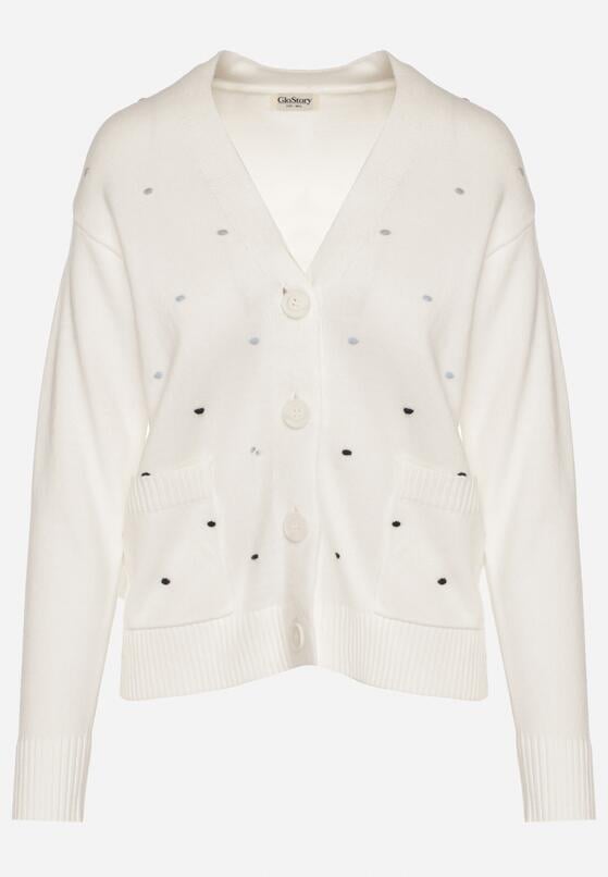 Biały Rozpinany Kardigan w Kropki Tusvanea 6