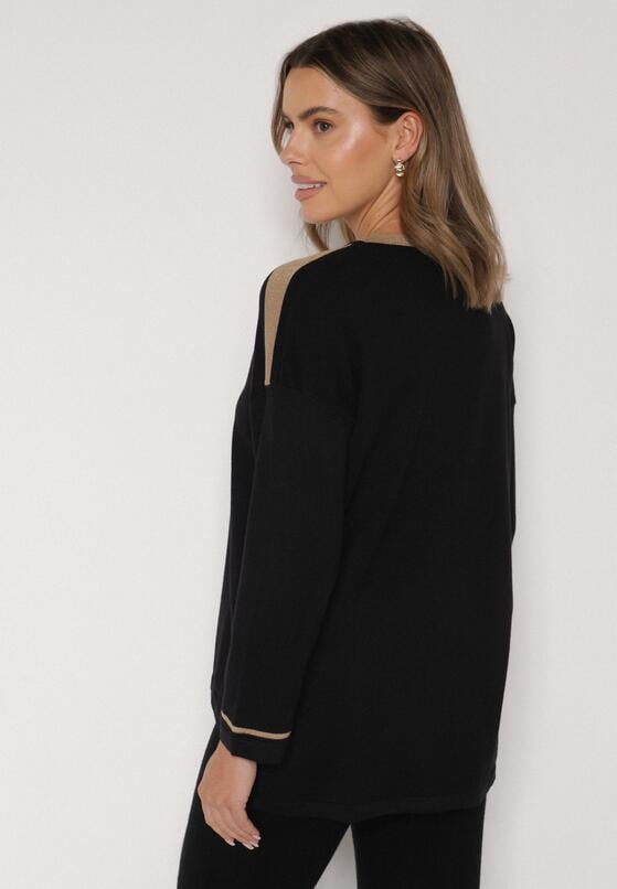 Czarny Sweter z Bawełną i Metaliczną Nicią Tusima 3