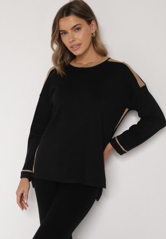 Czarny Sweter z Bawełną i Metaliczną Nicią Tusima 4