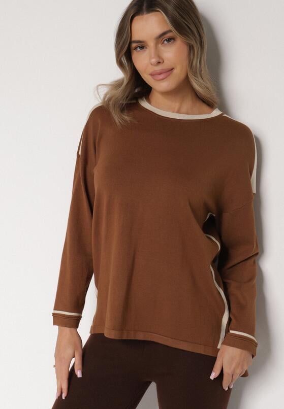 Brązowy Sweter z Bawełną i Metaliczną Nicią Tusima 1