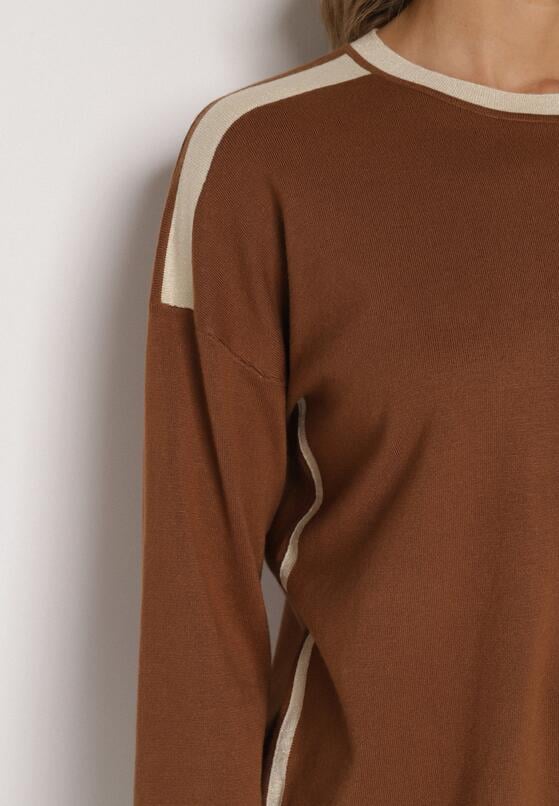 Brązowy Sweter z Bawełną i Metaliczną Nicią Tusima 5