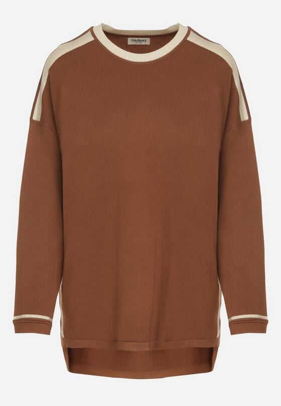 Brązowy Sweter z Bawełną i Metaliczną Nicią Tusima 6