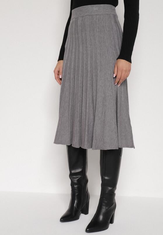 Szara Rozkloszowana Plisowana Spódnica Dzianinowa Tussana 1