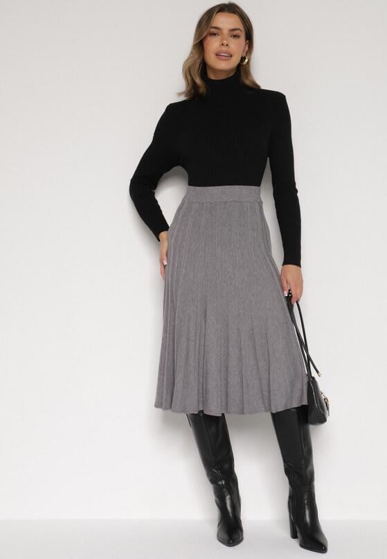 Szara Rozkloszowana Plisowana Spódnica Dzianinowa Tussana 2