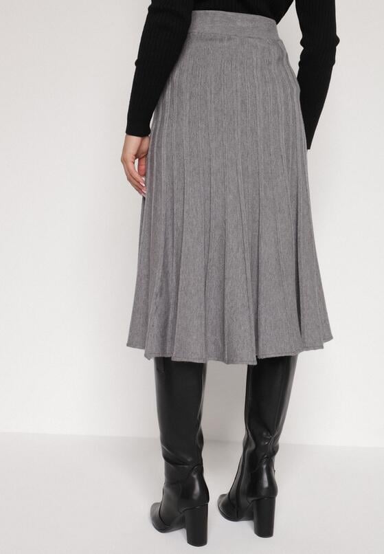Szara Rozkloszowana Plisowana Spódnica Dzianinowa Tussana 3