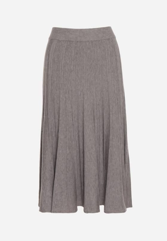 Szara Rozkloszowana Plisowana Spódnica Dzianinowa Tussana 6