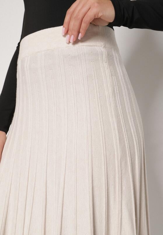 Beżowa Rozkloszowana Plisowana Spódnica Dzianinowa Tussana 5