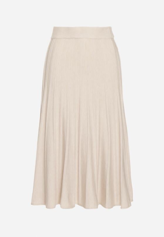 Beżowa Rozkloszowana Plisowana Spódnica Dzianinowa Tussana 6