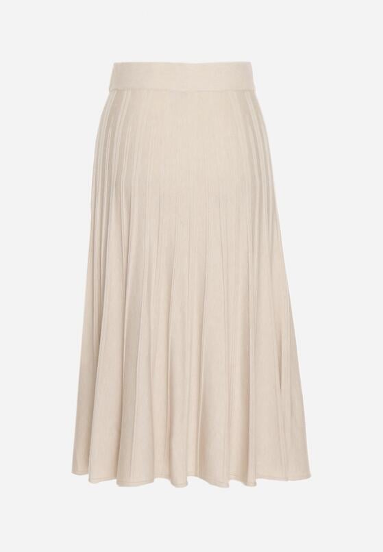 Beżowa Rozkloszowana Plisowana Spódnica Dzianinowa Tussana 7