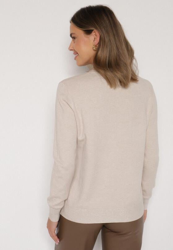 Beżowy Sweter z Guzikami z Boku Tusiana 3