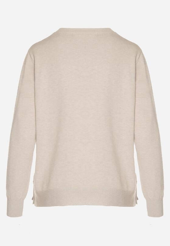 Beżowy Sweter z Guzikami z Boku Tusiana 7