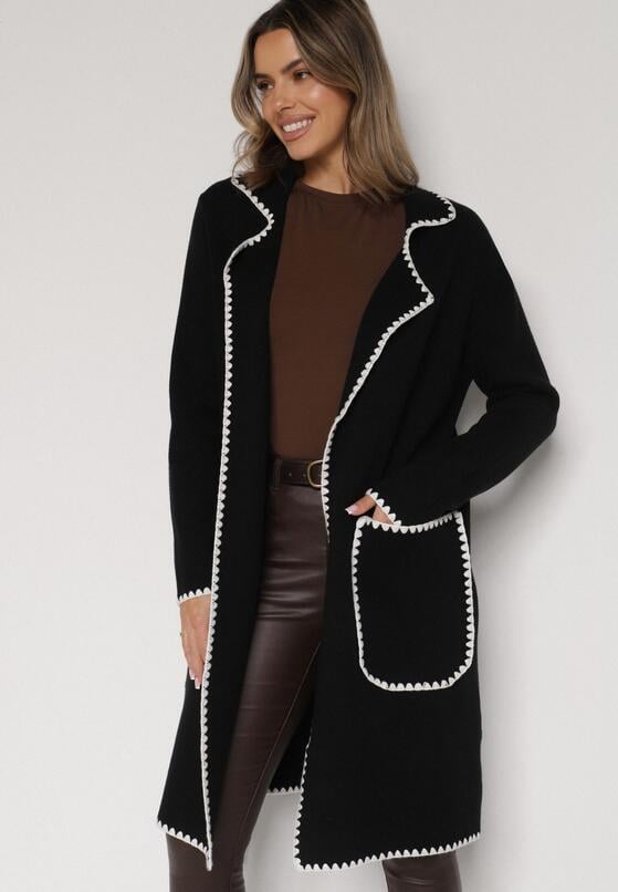 Czarny Kardigan Ozdobiony Lamówką Tusbena 1