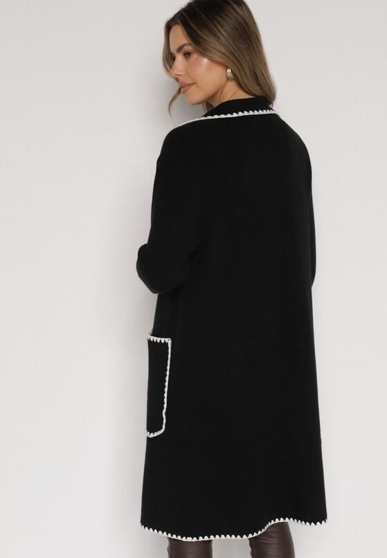 Czarny Kardigan Ozdobiony Lamówką Tusbena 3
