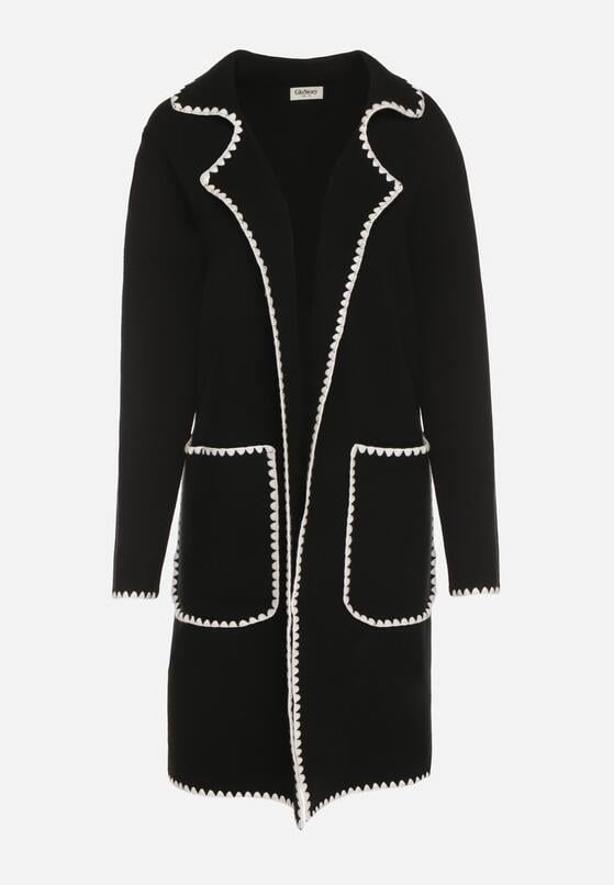 Czarny Kardigan Ozdobiony Lamówką Tusbena 6