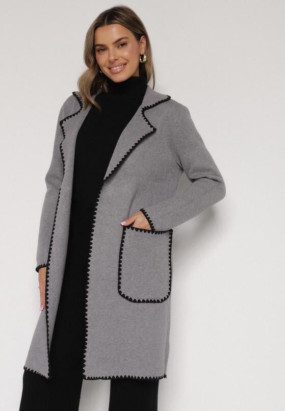 Szary Kardigan Ozdobiony Lamówką Tusbena 4