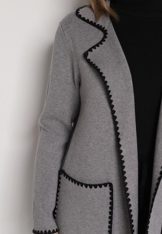 Szary Kardigan Ozdobiony Lamówką Tusbena 5
