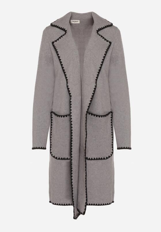 Szary Kardigan Ozdobiony Lamówką Tusbena 6