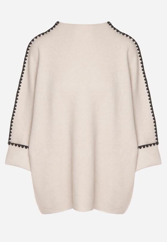 Beżowy Sweter z Kontrastową Lamówką Tuselle 6