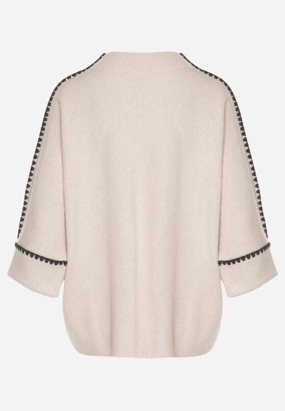 Beżowy Sweter z Kontrastową Lamówką Tuselle 7