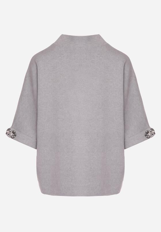 Szary Sweter Ozdobiony na Rękawach Cyrkoniami Aletusa 6