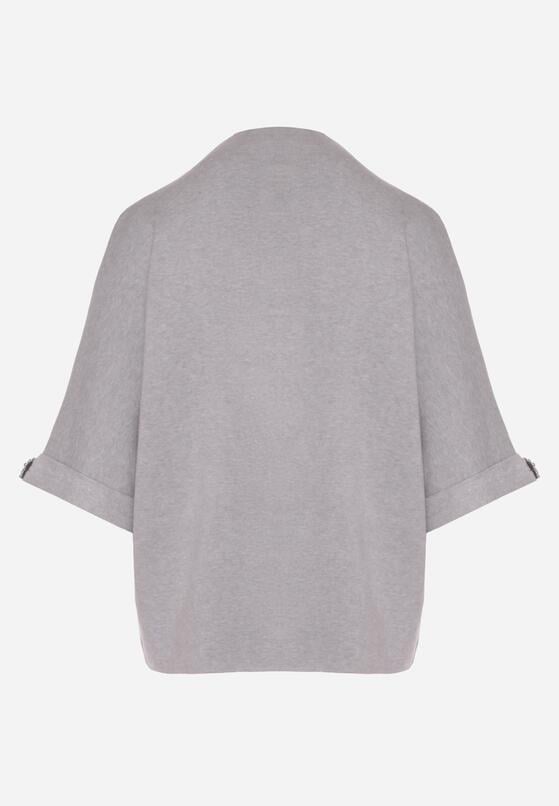 Szary Sweter Ozdobiony na Rękawach Cyrkoniami Aletusa 7