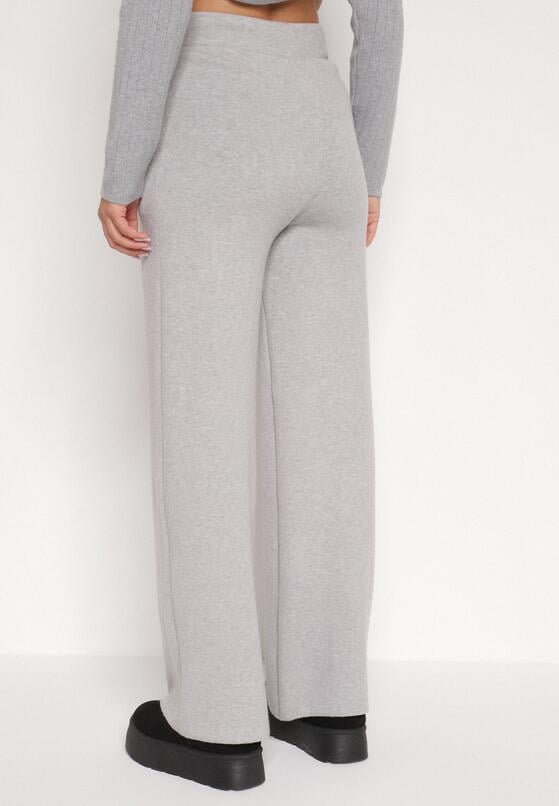 Szare Dzianinowe Spodnie o Szerokim Kroju ze Sznurkami Melatusa 3