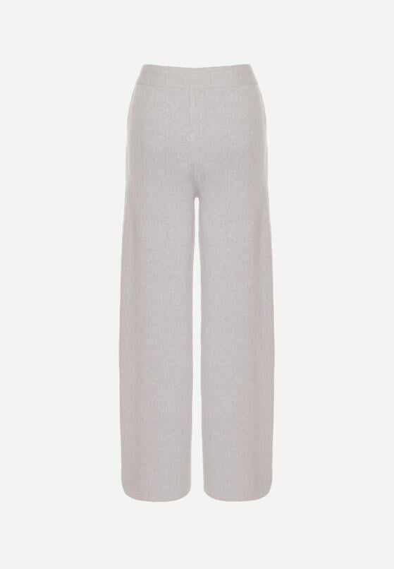 Szare Dzianinowe Spodnie o Szerokim Kroju ze Sznurkami Melatusa 7