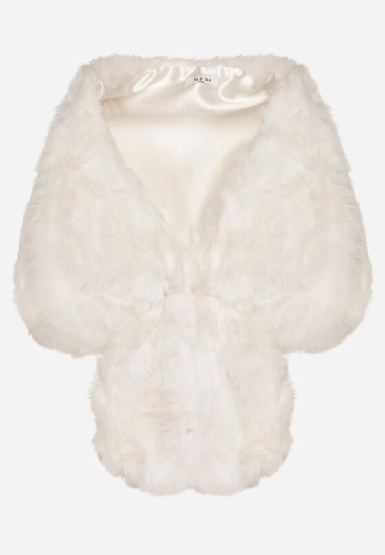 Białe Futrzane Ponczo z Zapięciem Montillene 6