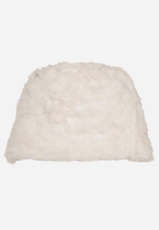 Białe Futrzane Ponczo z Zapięciem Montillene 7