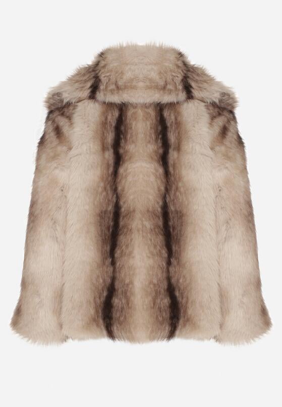 Beżowa Kurtka Futerko z Jednorzędowym Zapięciem i Szerokim Kołnierzem Tesella 7