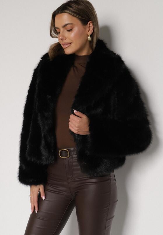 Czarna Kurtka Futrzana z Ozdobnym Kołnierzem Wedoria 4