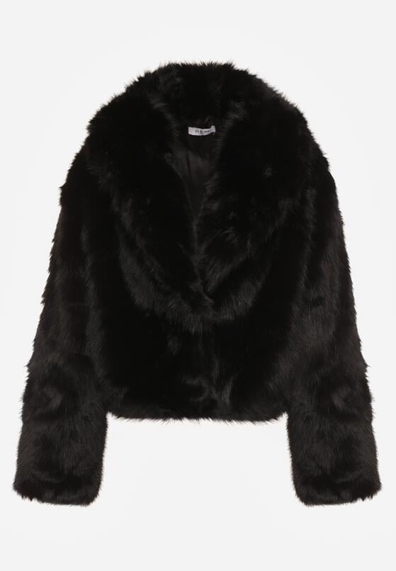 Czarna Kurtka Futrzana z Ozdobnym Kołnierzem Wedoria 6