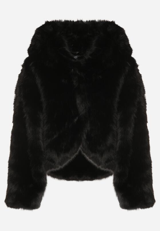 Czarna Futrzana Kurtka z Nieodpinanym Kapturem Zetena 6