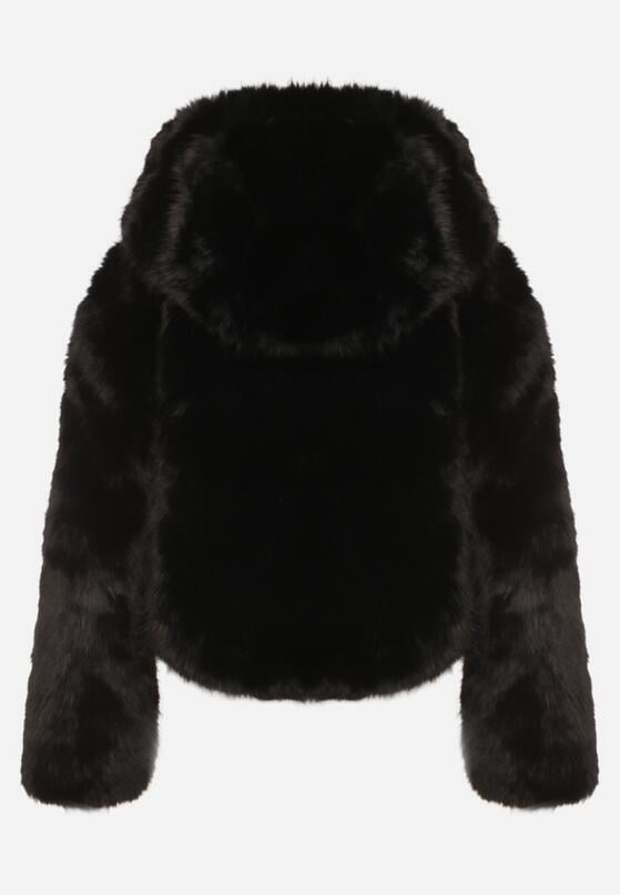 Czarna Futrzana Kurtka z Nieodpinanym Kapturem Zetena 7