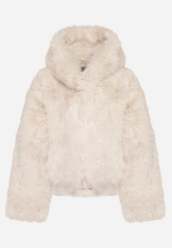 Beżowa Futrzana Kurtka z Nieodpinanym Kapturem Zetena 6