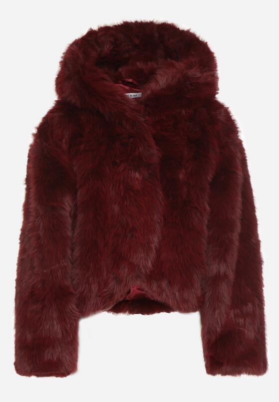 Bordowa Futrzana Kurtka z Nieodpinanym Kapturem Zetena 6