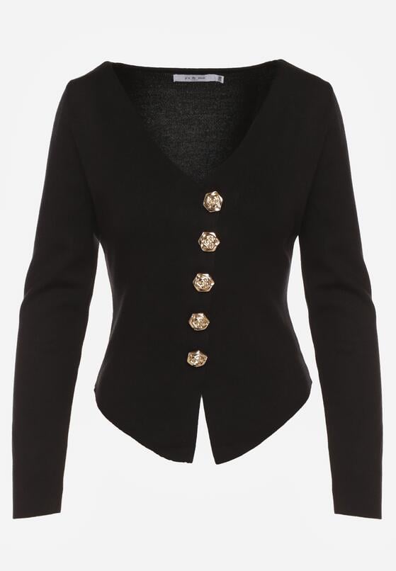 Czarny Sweter z Wiskozą Ozdobiony Guzikami Zetisae 6