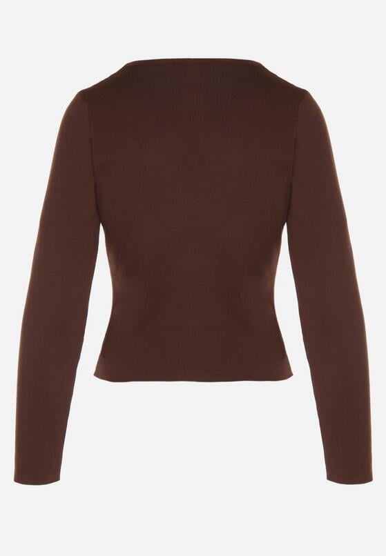 Brązowy Sweter z Wiskozą Ozdobiony Guzikami Zetisae 7