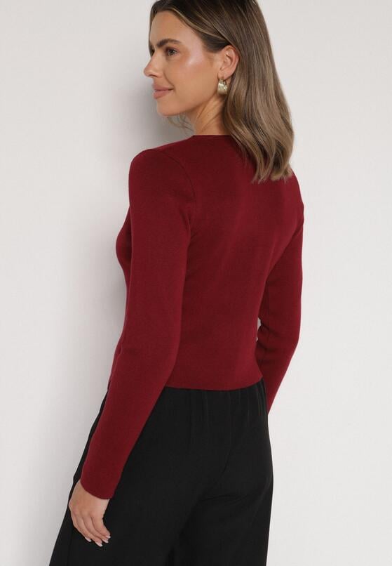 Bordowy Sweter z Wiskozą Ozdobiony Guzikami Zetisae 3