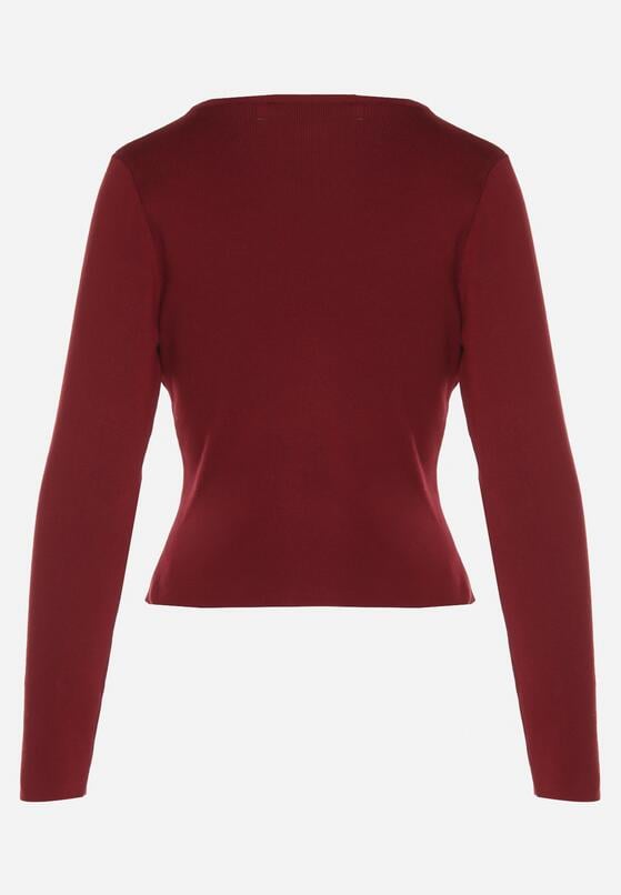 Bordowy Sweter z Wiskozą Ozdobiony Guzikami Zetisae 7