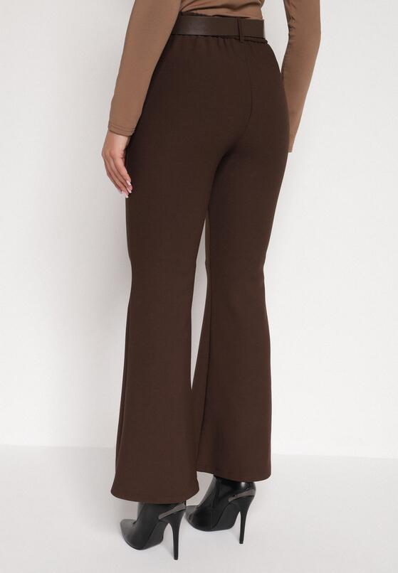 Brązowe Spodnie Dzwony z Bawełny i Wiskozy z Kowbojskim Paskiem Tushella 3