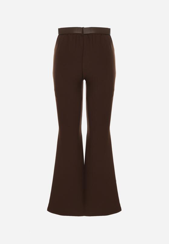 Brązowe Spodnie Dzwony z Bawełny i Wiskozy z Kowbojskim Paskiem Tushella 7