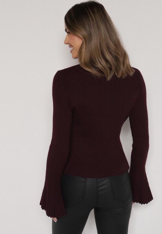 Bordowy Kardigan z Wiskozą Ozdobiony Rozszerzanymi Rękawami i Guzikami Tiolenda 3