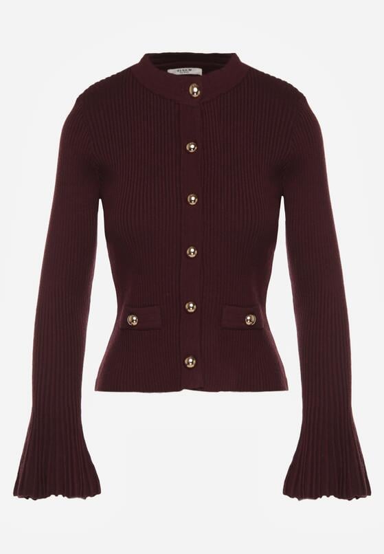 Bordowy Kardigan z Wiskozą Ozdobiony Rozszerzanymi Rękawami i Guzikami Tiolenda 6