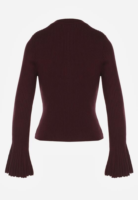 Bordowy Kardigan z Wiskozą Ozdobiony Rozszerzanymi Rękawami i Guzikami Tiolenda 7