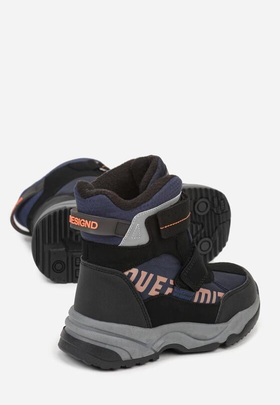 Granatowe Wodoodporne Śniegowce z Ozdobnym Napisem z Boku Linsara 4